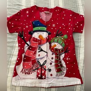 Uniform Advantage Snowmen Winter Christmas Scrub Top